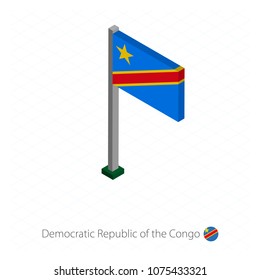 Democratic Republic of the Congo Flag on Flagpole in Isometric dimension. Isometric blue background. Vector illustration.
