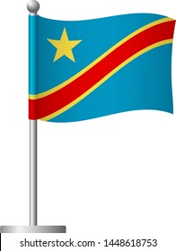 Democratic Republic of the Congo flag on pole. Metal flagpole. National flag of Democratic Republic of the Congo vector illustration