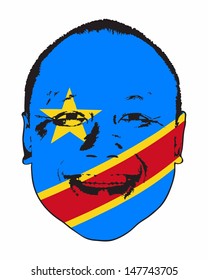 A Democratic Republic of Congo flag on a face, isolated against white. 