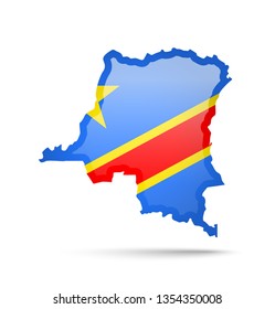 Democratic Republic of Congo flag and outline of the country on a white background. Vector illustration.