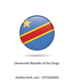 Democratic Republic of the Congo flag - round glossy button. Vector Illustration.