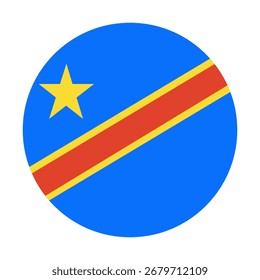 Botón redondo de la bandera de la República Democrática del Congo. Insignia del círculo, pegatina, icono, signo de la República Democrática del Congo.