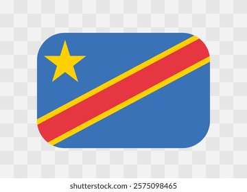 Democratic Republic of the Congo flag - rounded rectangle colorful flag representing a country cultural identity and heritage. The essence of national pride and unity. Vector flag on transparent