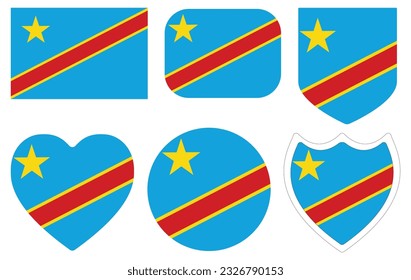Bandera de la República Democrática del Congo puesta. Bandera redonda de la República Democrática del Congo.