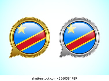 Democratic Republic of the Congo flag speech bubble. Speaking flag icon in gold and silver color