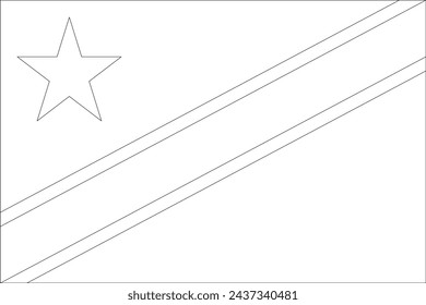 Democratic Republic of the Congo flag - thin black vector outline wireframe isolated on white background. Ready for colouring.