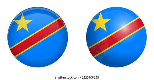 Democratic Republic of the Congo flag under 3d dome button and on glossy sphere / ball.