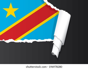Democratic Republic of Congo flag under ripped paper vector illustration.