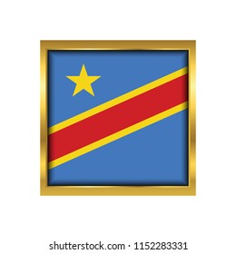 Democratic Republic of Congo Flag Vector Square Icon - Illustration, Flag of Democratic Republic of Congo. Abstract concept, icon,golden square, button. Raster illustration on white background.