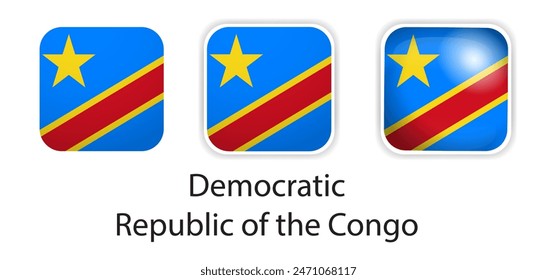 Iconos vectoriales de la bandera de la República Democrática del Congo en forma de cuadrado redondeado