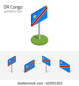 Democratic Republic of the Congo flag, vector set of isometric flat icons, 3D style. African country flags. Editable design elements for banner, website, presentation, infographic, poster, map. Eps 10