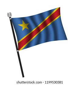 Democratic Republic of Congo flag , flag of Democratic Republic of Congo waving  on flag pole, vector illustration EPS 10.