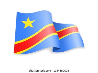Democratic Republic of Congo flag in the wind. Flag on white background vector illustration