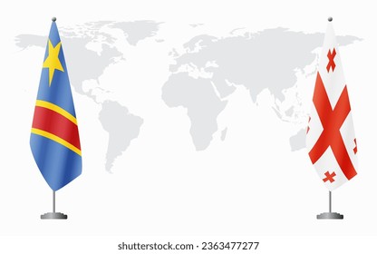 Democratic Republic of Congo and Georgia flags for official meeting against background of world map.