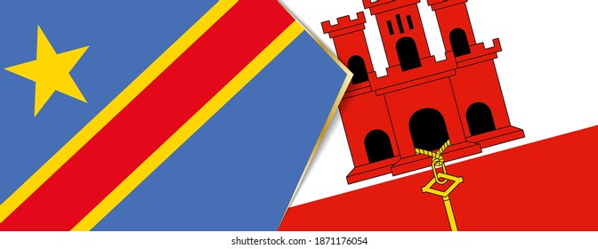 Democratic Republic of the Congo and Gibraltar flags, two vector flags symbol of relationship or confrontation.