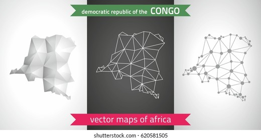 Democratic Republic of the Congo graphic vector maps of Congo, polygonal, grey, mosaic, triangle illustrations