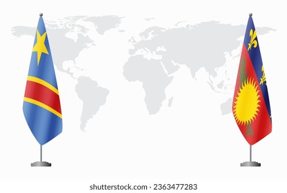 Democratic Republic of Congo and Guadeloupe flags for official meeting against background of world map.