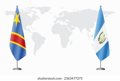 Democratic Republic of Congo and Guatemala flags for official meeting against background of world map.