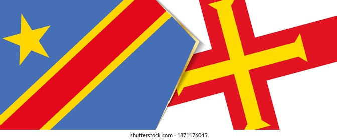 Banderas de la República Democrática del Congo y Guernsey, dos banderas vectoriales símbolo de relación o enfrentamiento.