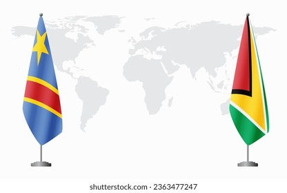 Flaggen der Demokratischen Republik Kongo und Guyanas für offizielle Treffen auf der Grundlage der Weltkarte.