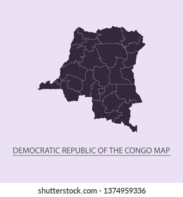 Democratic Republic of the Congo - High detailed map violet outline map with caption on violet background.Abstract design vector illustration eps 10.