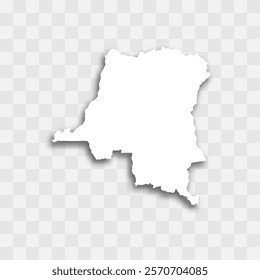 Democratic Republic of the Congo high detailed vector representation of country silhouette. White color on transparent background with dropped shadow. For educational, decorative, or informational use