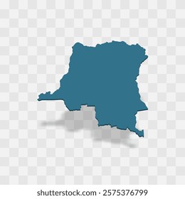 Democratic Republic of the Congo high detailed vector representation of country silhouette. 3D map on transparent background with dropped shadow. For educational, decorative, or informational use.