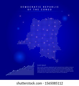 Democratic Republic of the Congo illuminated map with glowing dots. Infographics elements. Dark blue space background. Vector illustration. Growing chart, lorem ipsum text.