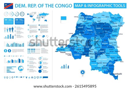 Democratic Republic of the Congo Infographic Map with Data Visualization Elements - Vector Map of Congo Democratic Republic