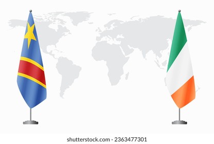 Flaggen der Demokratischen Republik Kongo und Irlands für offizielle Treffen auf der Grundlage der Weltkarte.