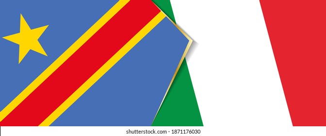 Democratic Republic of the Congo and Italy flags, two vector flags symbol of relationship or confrontation.