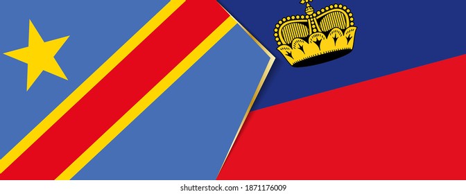Democratic Republic of the Congo and Liechtenstein flags, two vector flags symbol of relationship or confrontation.