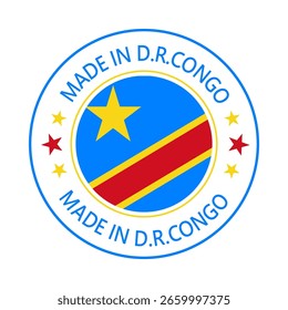 Democratic Republic of the Congo Made in Stamp in circle with flag Vector template on white background