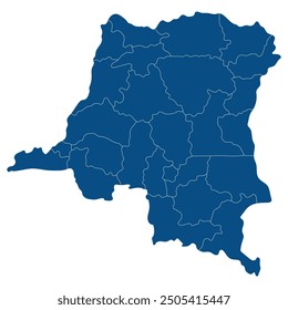 Landkarte der Demokratischen Republik Kongo. Landkarte von Kongo in Verwaltungsprovinzen in blauer Farbe