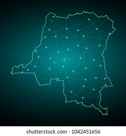Democratic Republic of the Congo map - blue geometric rumpled triangular low poly style gradient graphic background