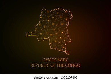 Democratic Republic of the Congo map - blue geometric rumpled triangular low poly style gradient graphic background - Vector - Vector