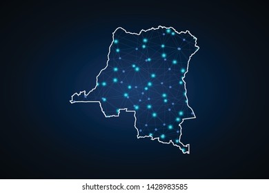 Democratic Republic of the Congo map - blue geometric rumpled triangular low poly style gradient graphic background - Vector