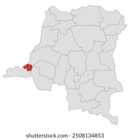 Mapa de la República Democrática del Congo. Mapa de República Democrática del Congo con su capital Kinshasa