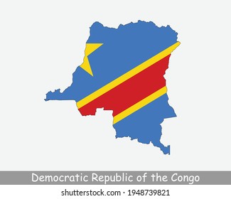 Democratic Republic Of The Congo Map Flag. Map Of DRC With The Congolese National Flag Isolated On White Background. Vector Illustration.