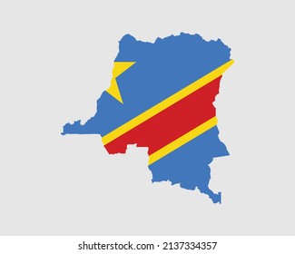 Democratic Republic Of The Congo Map Flag. Map Of DRC With The Congolese Country Banner. Vector Illustration.