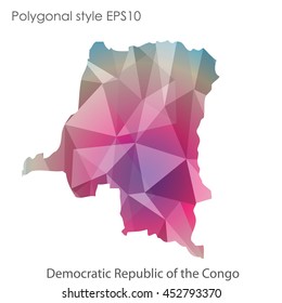 Democratic Republic of the Congo map in geometric polygonal style.Abstract gems triangle,modern design background. Vector illustration EPS10