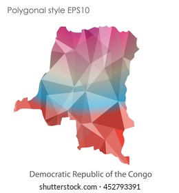 Democratic Republic of the Congo map in geometric polygonal style.Abstract gems triangle,modern design background. Vector illustration EPS10