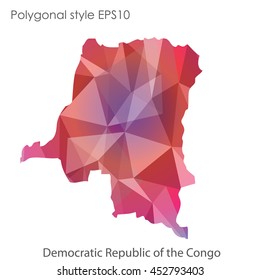 Democratic Republic of the Congo map in geometric polygonal style.Abstract gems triangle,modern design background. Vector illustration EPS10