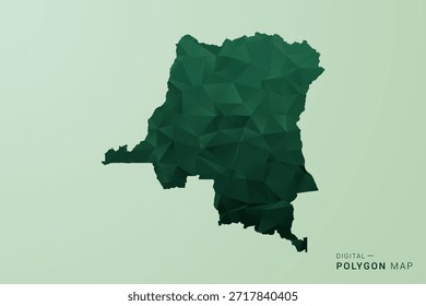 Democratic Republic of the Congo Map - Green Polygon Style Vector Illustration, Low Poly Geometric Design with Clean Silhouette on soft green Background.