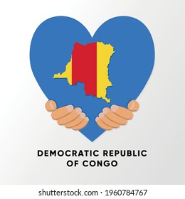 Democratic Republic of the Congo Map in heart shape hold by hands vector illustration design