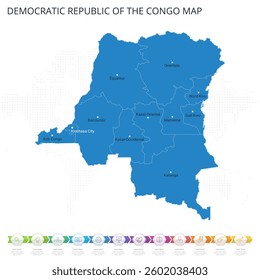 Democratic republic of the Congo Map - Infographic detailed map with regions and cities of the country. Vector illustration EPS10.