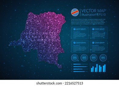 Democratic Republic of the Congo map infographics template for diagram, graph, presentation and chart with abstract geometric mesh polygonal light concept on blue background. Vector EPS10.