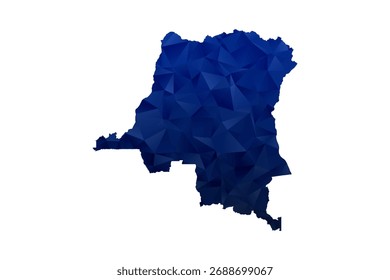 Mapa de la República Democrática del Congo - Ilustración vectorial de estilo polígono en degradado azul oscuro, diseño geométrico de bajo poli, aislado sobre fondo blanco para infografías y Educación.