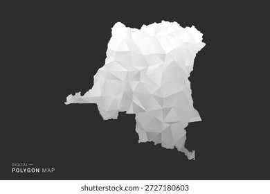 Mapa de la República Democrática del Congo - Ilustración vectorial de estilo polígono en diseño geométrico de bajo poli negro, gris y blanco, silueta mínima, aislado para infografía.