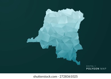 Mapa de la República Democrática del Congo - Ilustración vectorial de estilo polígono en diseño geométrico de bajo poli verde y azul, silueta mínima limpia para infografía.